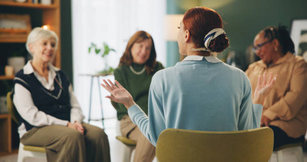 A support group engaging in a positive discussion, emphasizing the role of affirmations in emotional well-being.