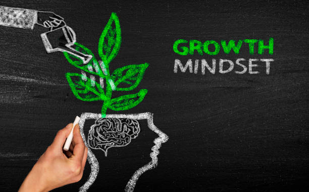 Chalk drawing of a brain growing into a plant, symbolizing the power of a growth mindset in learning, self-improvement, and personal development.